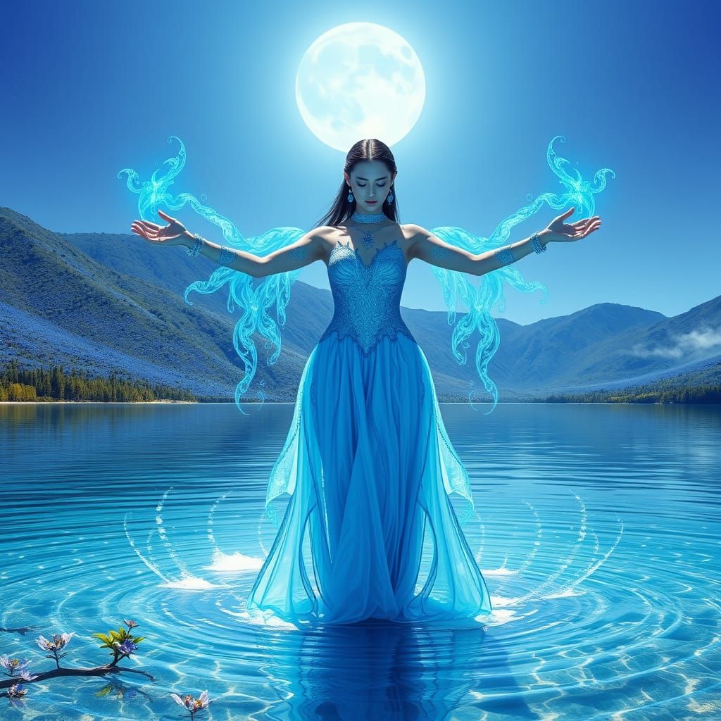 Stunning Water Priestess in a Vibrant Blue World