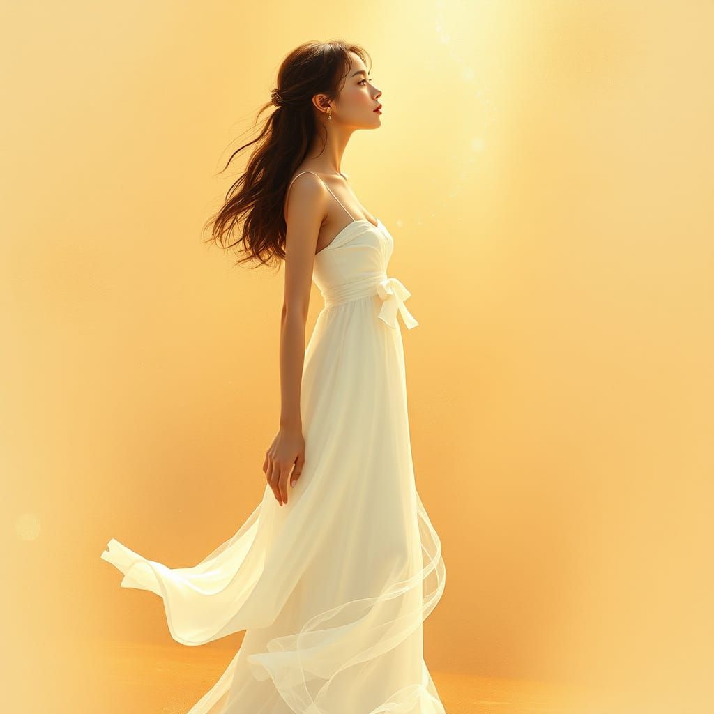 Ethereal Woman in Golden Light, Perfect Moment