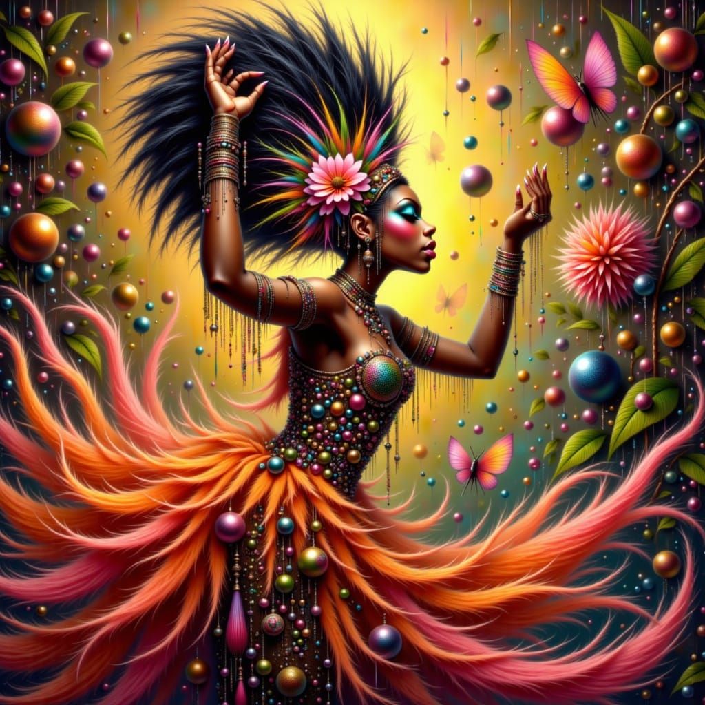 Josephine Baker Cabaret Dancer in Art Deco Style