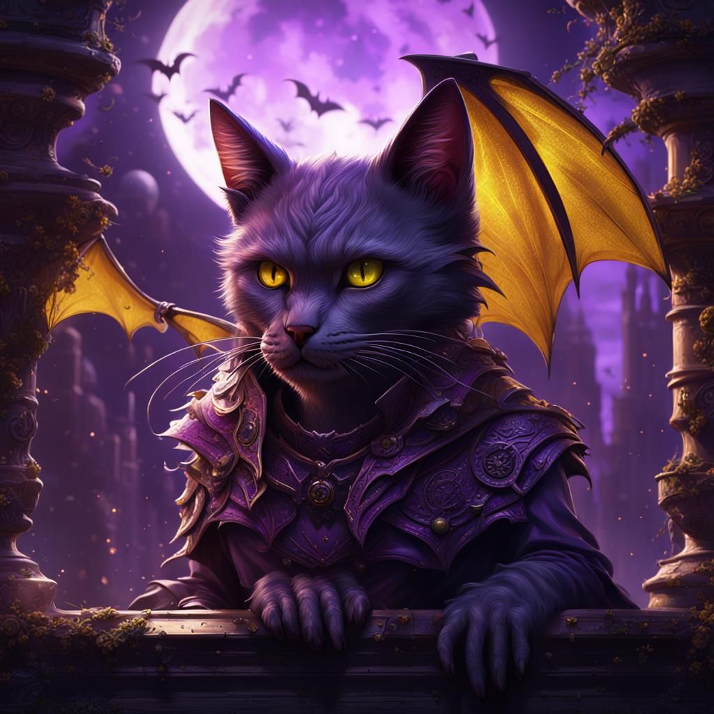 Cat Bat in Dark Fantasy Style