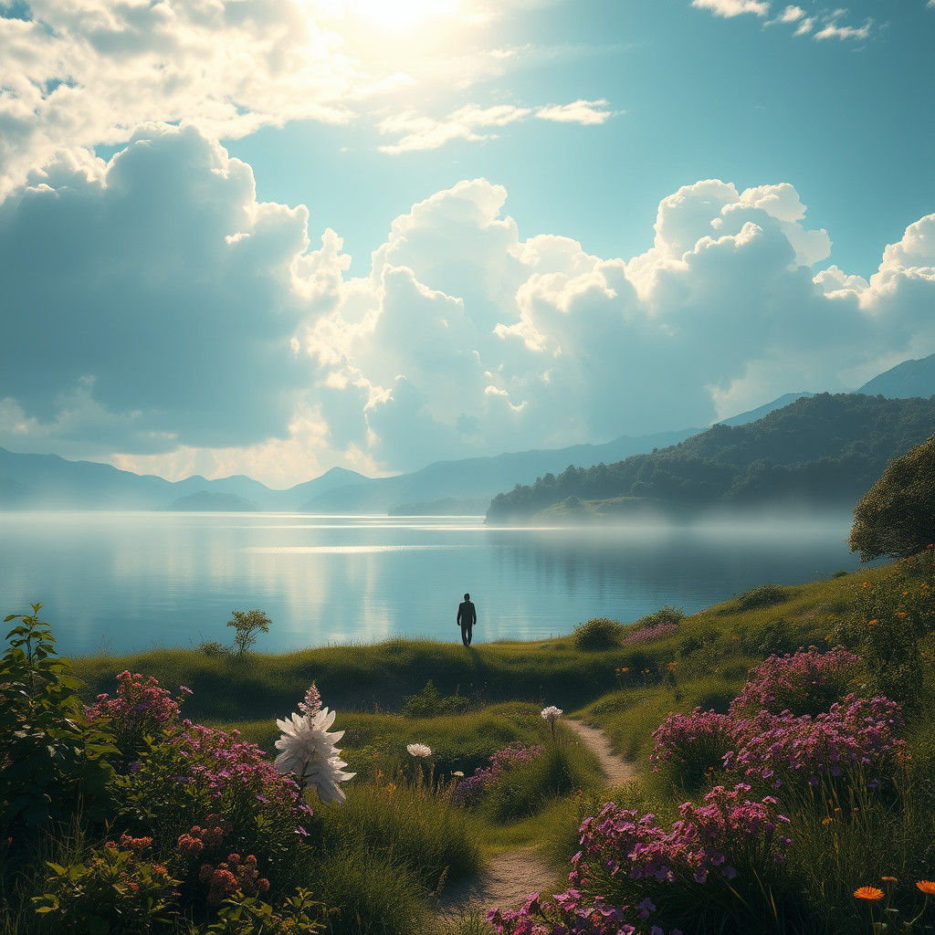 Mystical Landscape with Lone Figure, Fantasy Concept Art