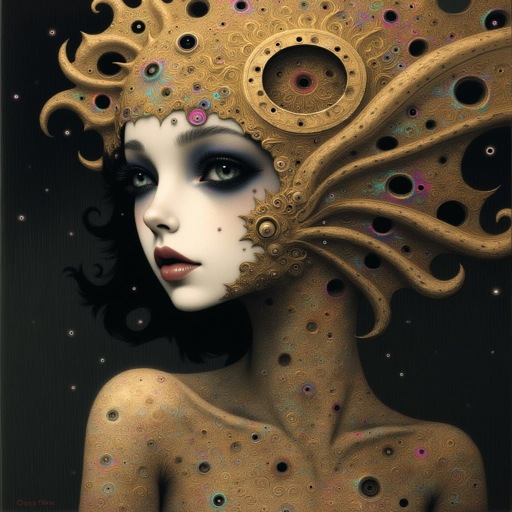 Golden Damask Portrait of an Enigmatic Woman