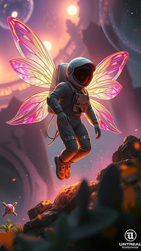 Surreal Astronaut Fairy in Dark Fantasy Realm
