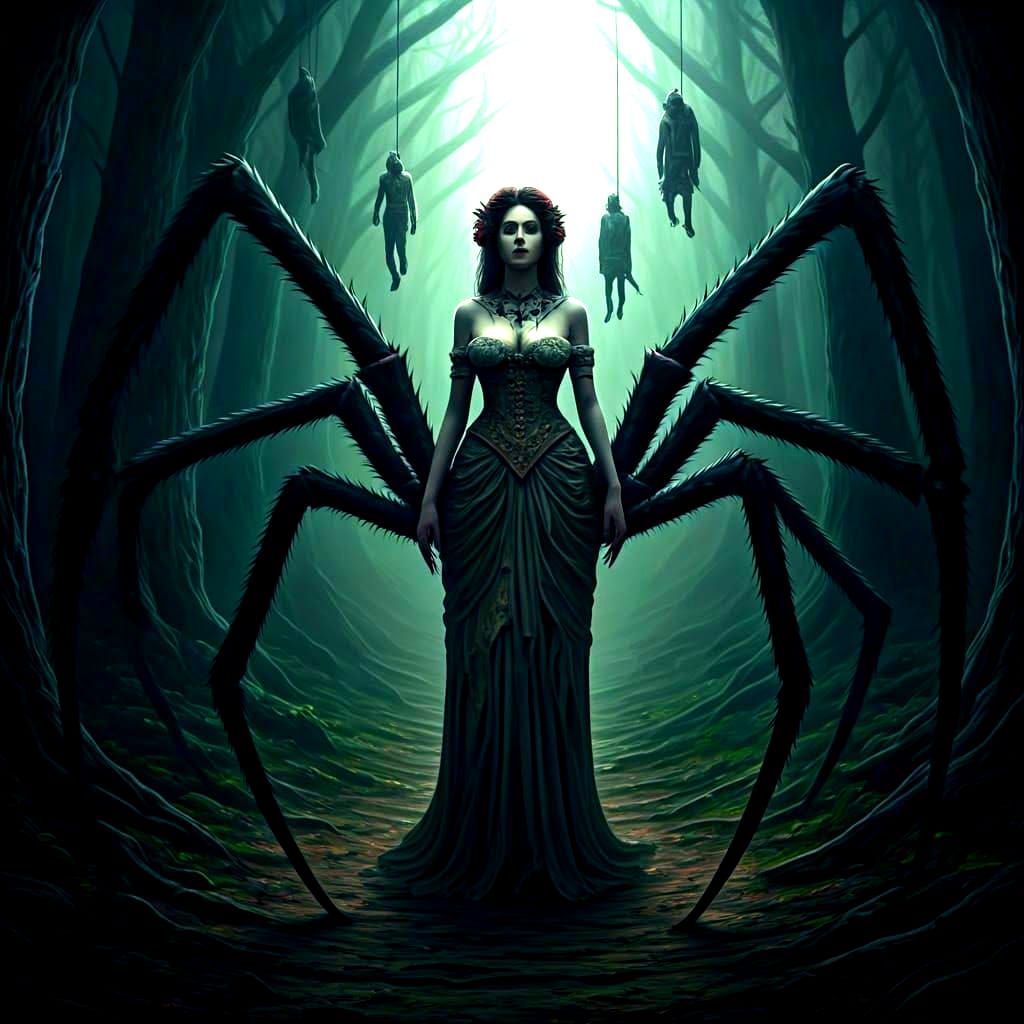 Spider Woman Traps Men in Forest Web
