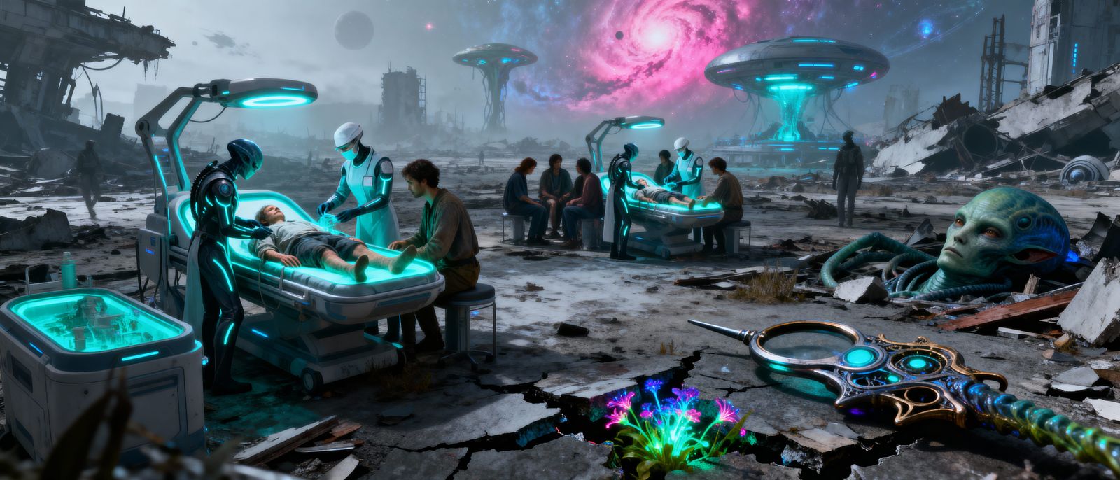 Alien Doctors Tend Survivors on Ruined Earth