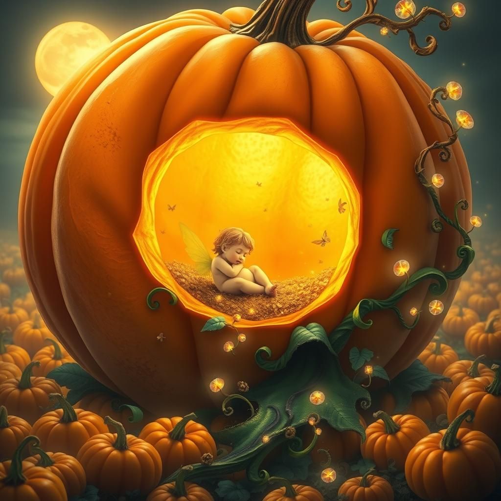 Sleeping Fairy in Ornate Pumpkin Patch