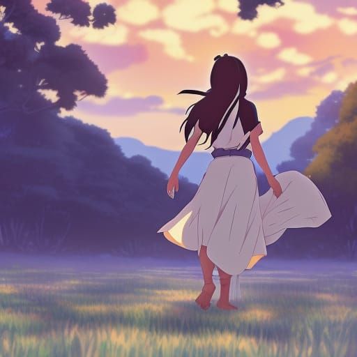 Barefoot Cowgirl in Studio Ghibli Anime Style