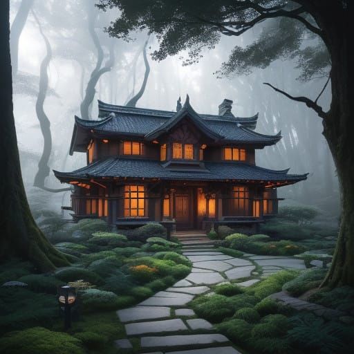 Whimsical Ancient Mansion Amidst the Mystical Forest