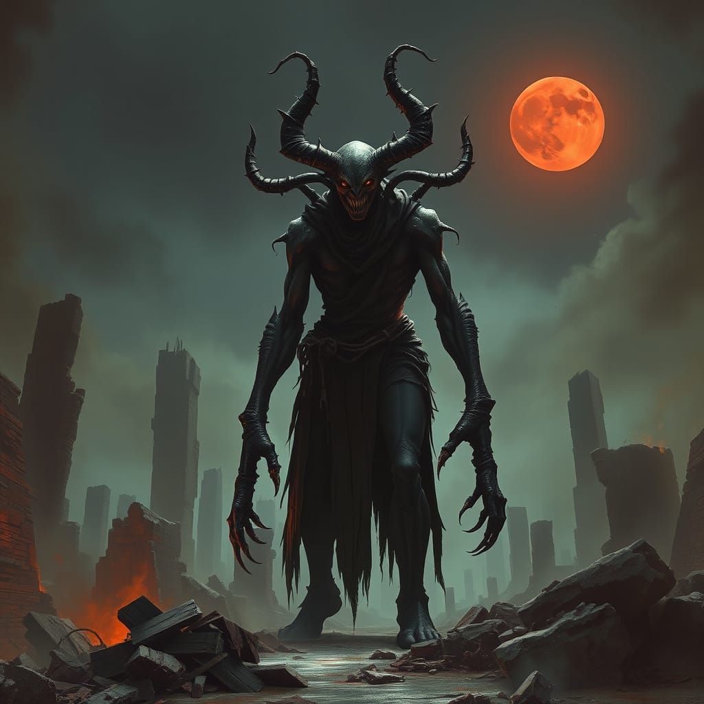 Demonic Nephilim in Apocalyptic Landscape