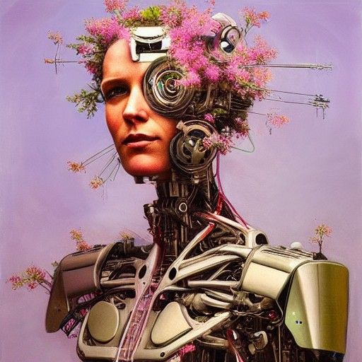 Blooming Cyborg in Oil Painting Style