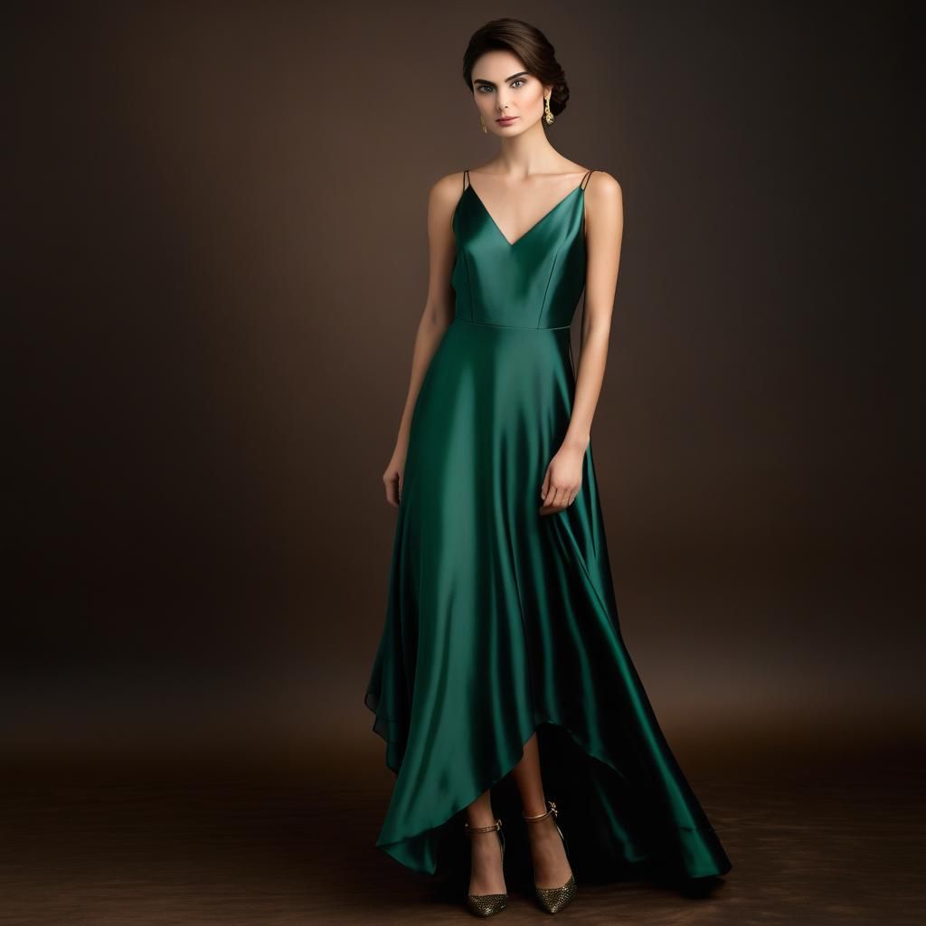 Elegant Woman in Silk Dress Portrait with Airbrush Effect