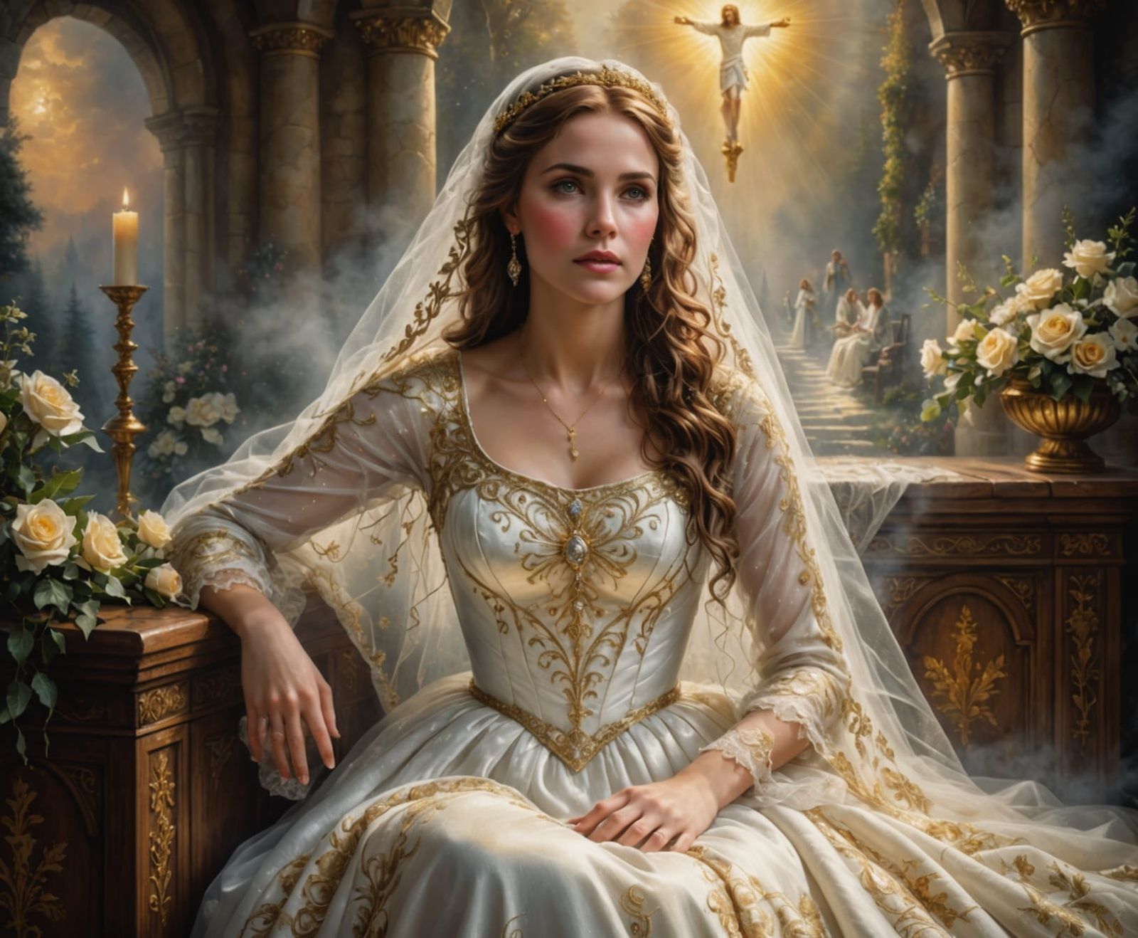 Bride Embraces Jesus: Ethereal Hyperrealistic Thomas Kinkade...
