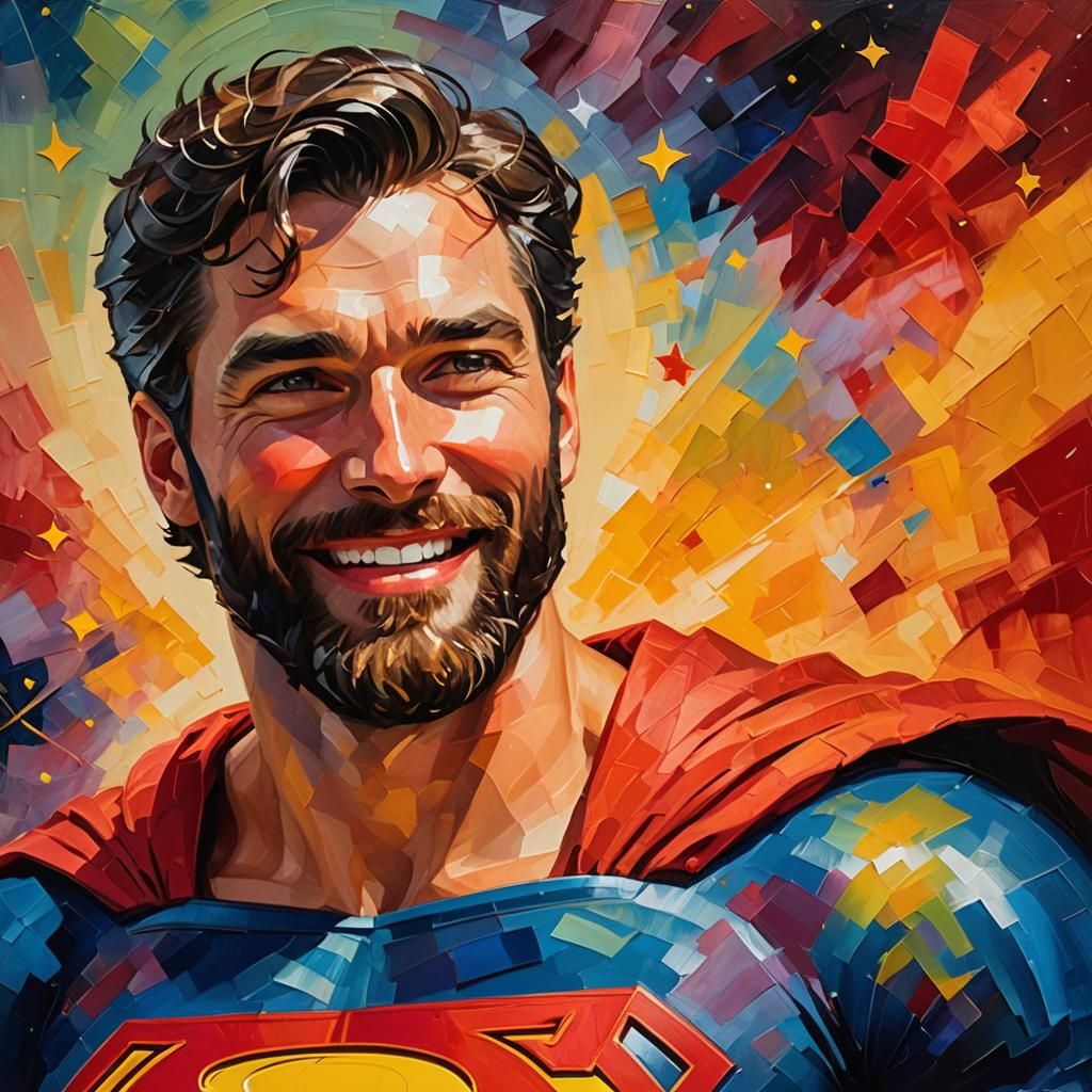 Bearded Superman in Starry Sky: Neo-Impressionist Impasto
