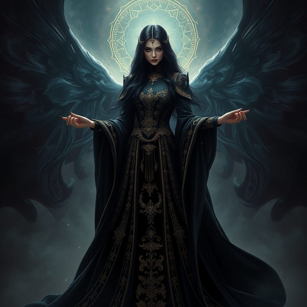 Opulent Villainess in Black Velvet and Gold