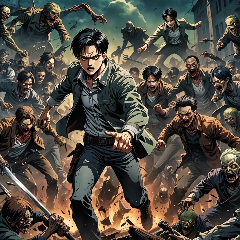 Anime Hero Battles Zombies in Manga Style