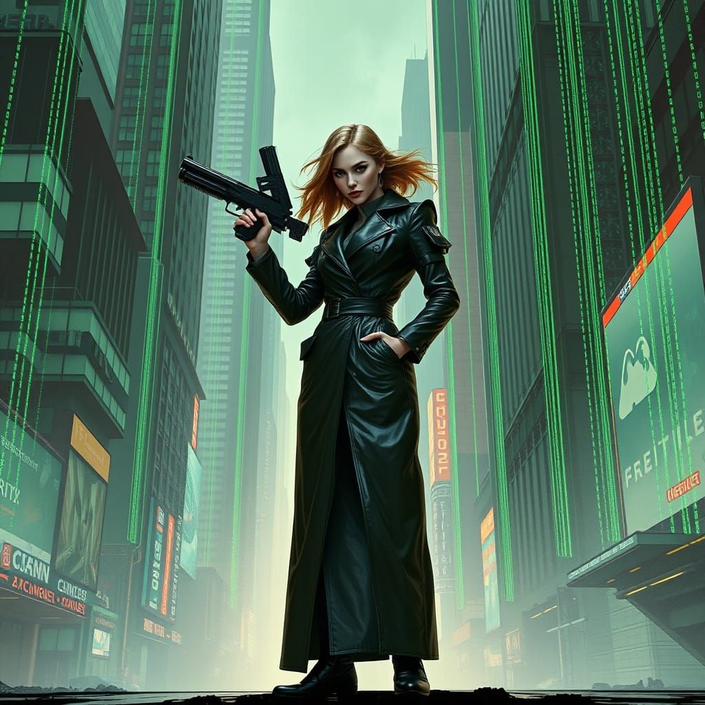 Cyberpunk Woman in Futuristic Cityscape