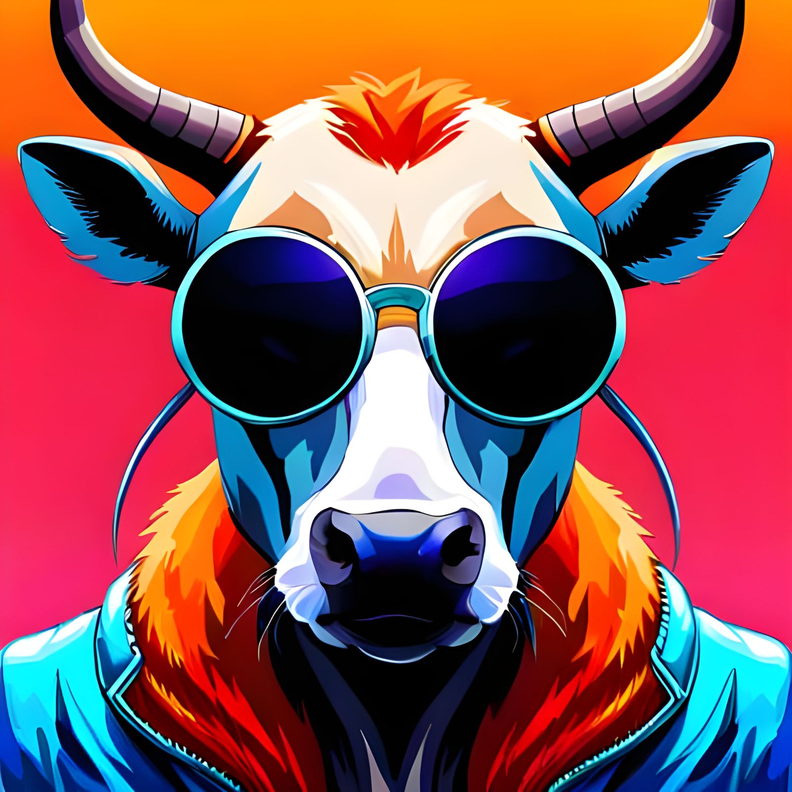 Cyberpunk Cow Headshot with Sunglasses
