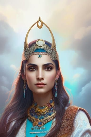 Mesopotamian Goddess Ninsun Portrait in Hyperdetailed Style