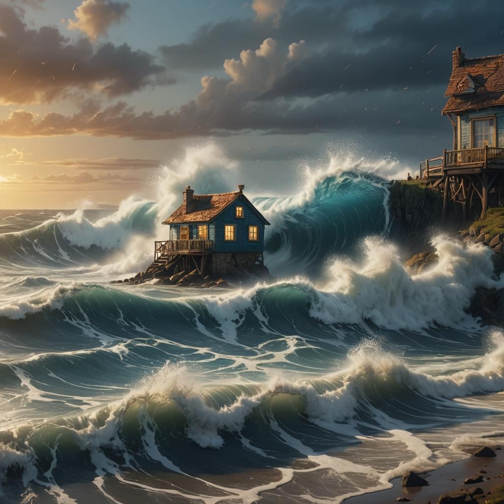 House Swept Away by Massive Ocean Wave