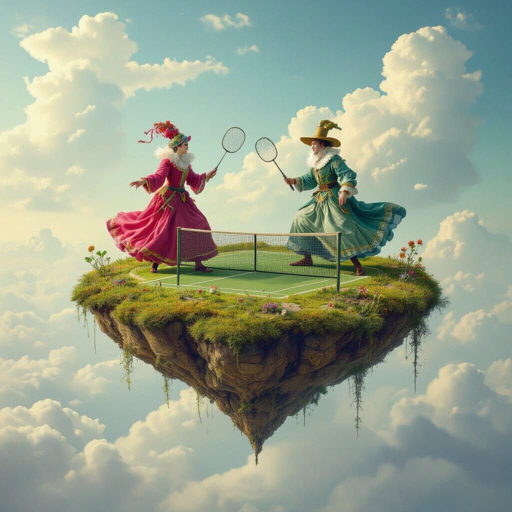 Whimsical Badminton on a Floating Island