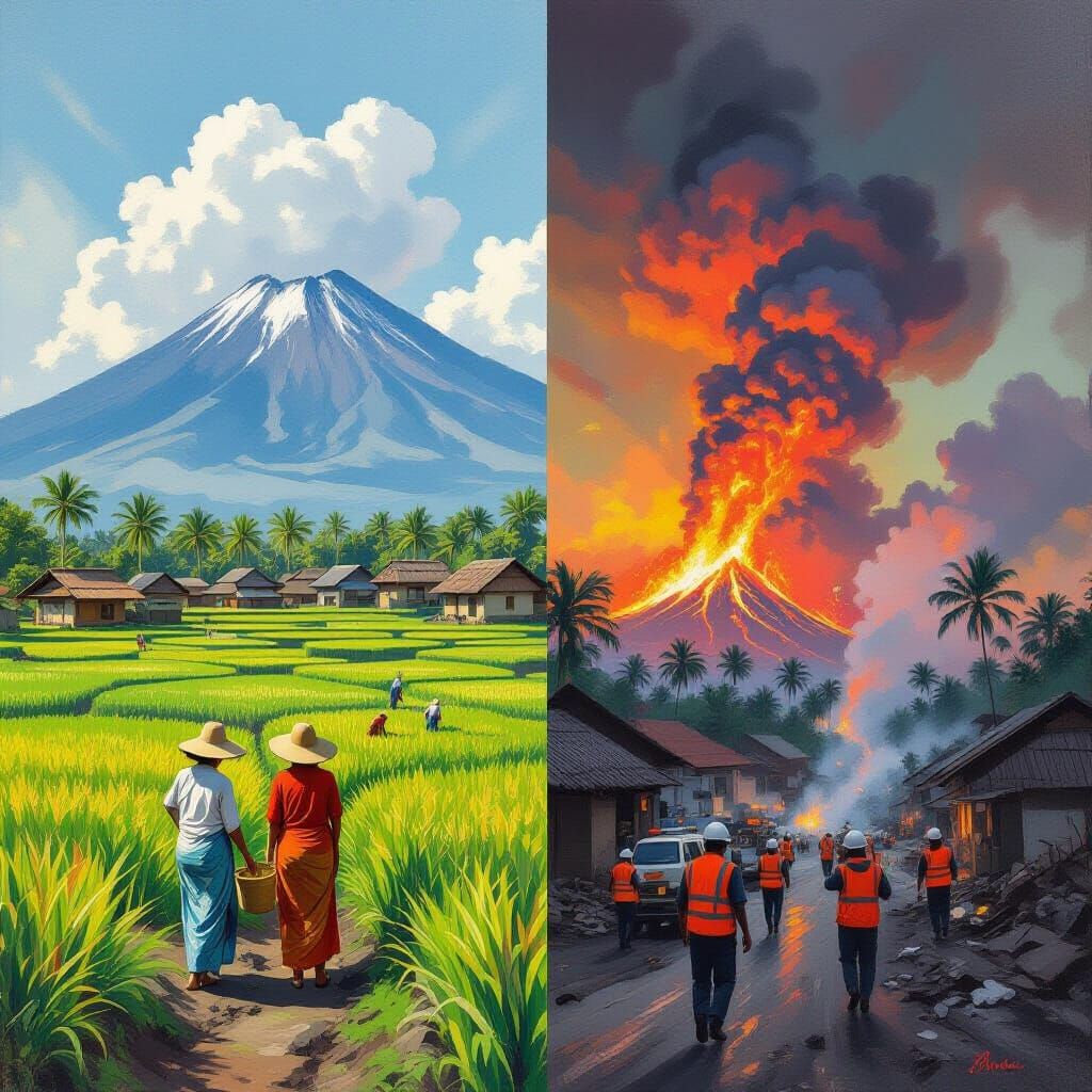 Mount Merapi Diptych: Before and After Eruption