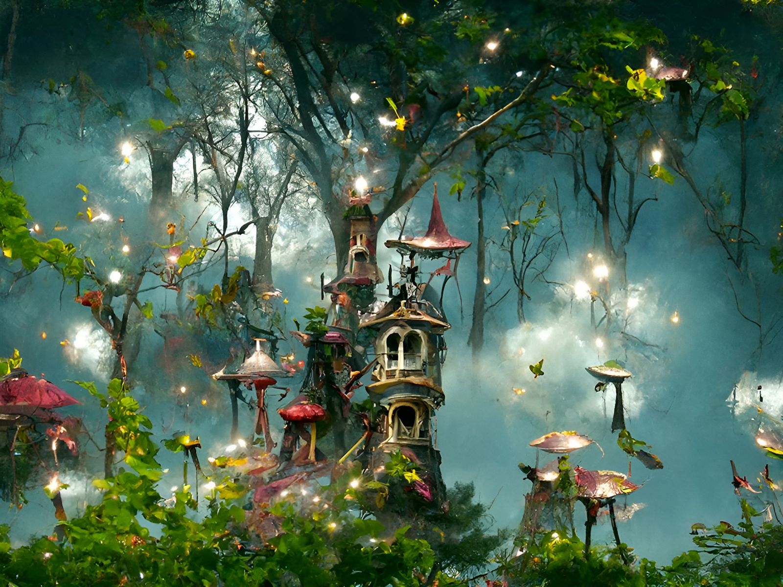 Enchanted Fairy Town in Magical Forest Landscape