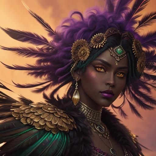 Peacock Haired Woman in Ornate Digital Painting