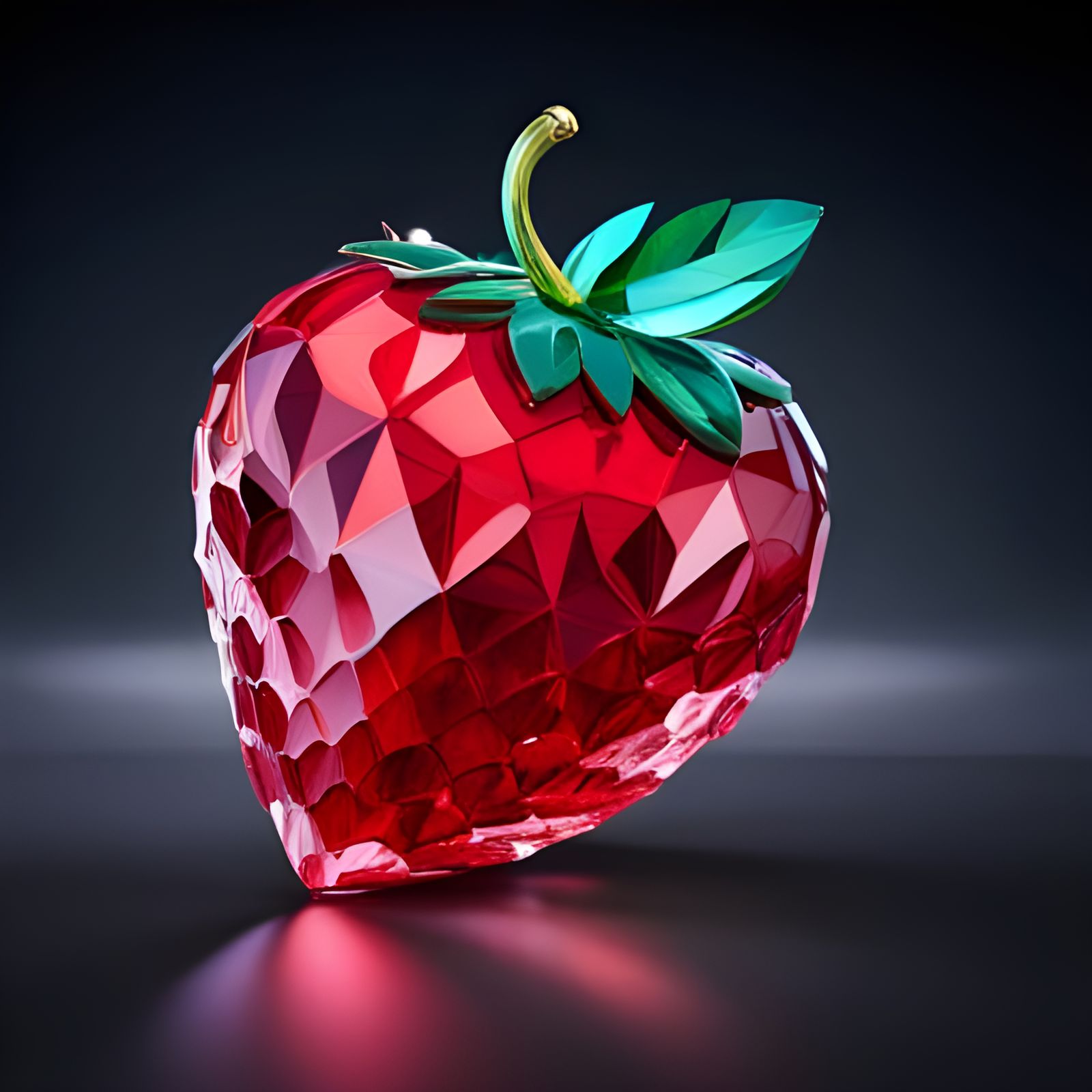 Crystal Strawberry Heart Figurine in Art Nouveau Style