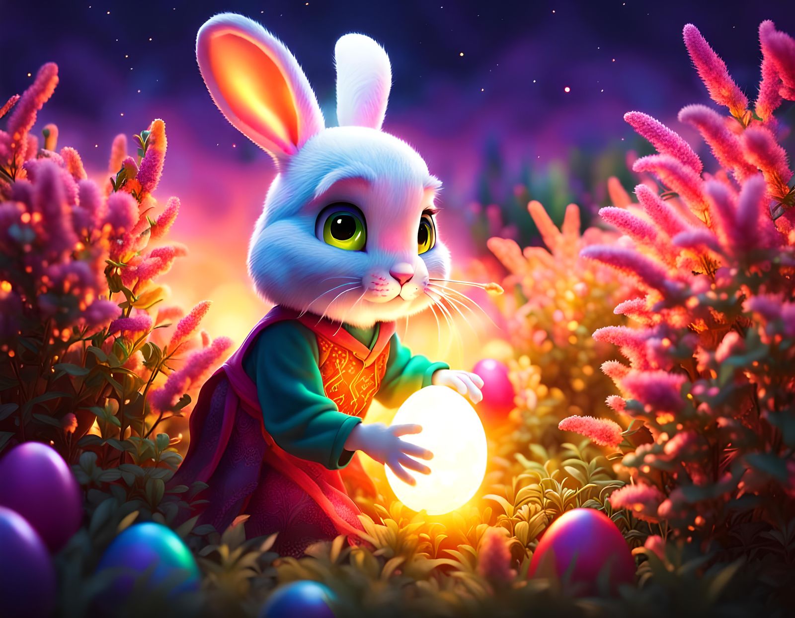 Arab Rabbit Girl Finds Glowing Easter Egg