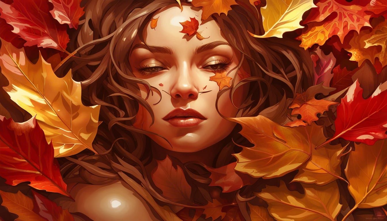 Abstract Autumn Leaves in Gold and Red