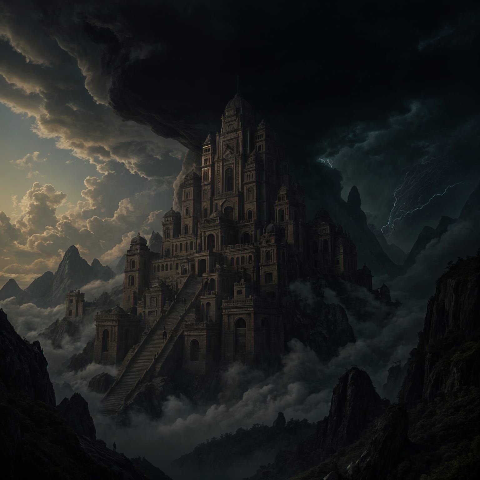 Apocalyptic Storm Devouring Ancient Temples in 3D Render