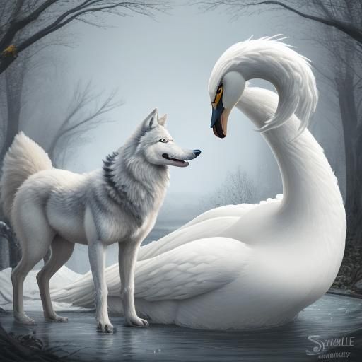 Surreal Fusion: Wolf and Swan