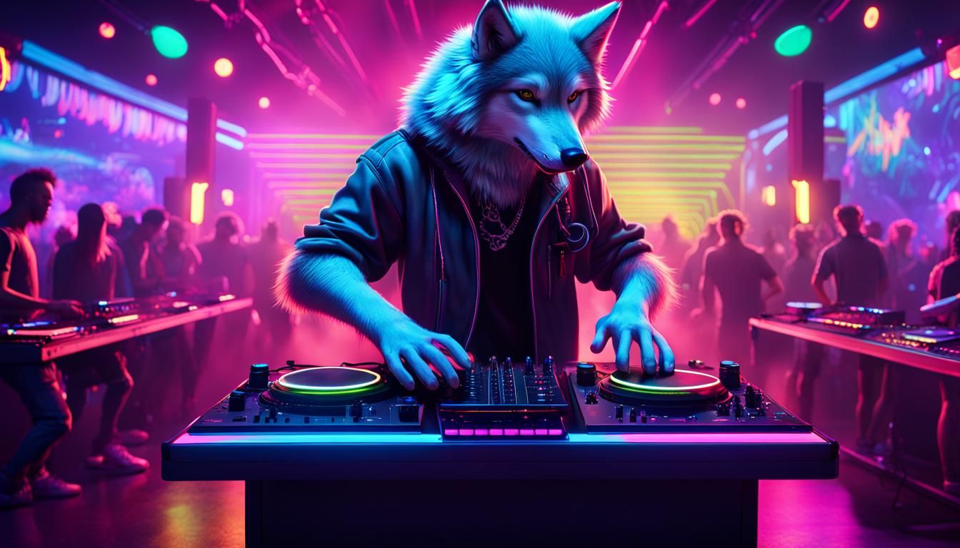 Wolf DJ Rocks a Neon-Lit Club
