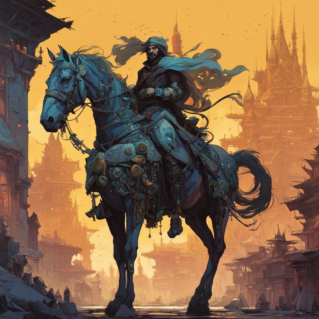 Majestic Figure Plays Electric Guitar on Thundering Horses