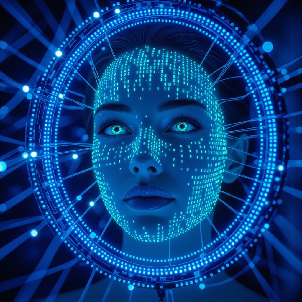 Serene Cryo-Pod Occupant in Bioluminescent Data Network