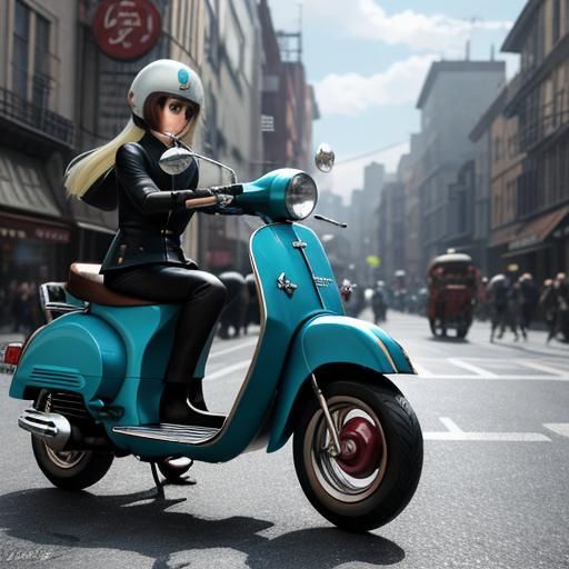 1960s Mod Fashion Scooters in 3D Anime Style