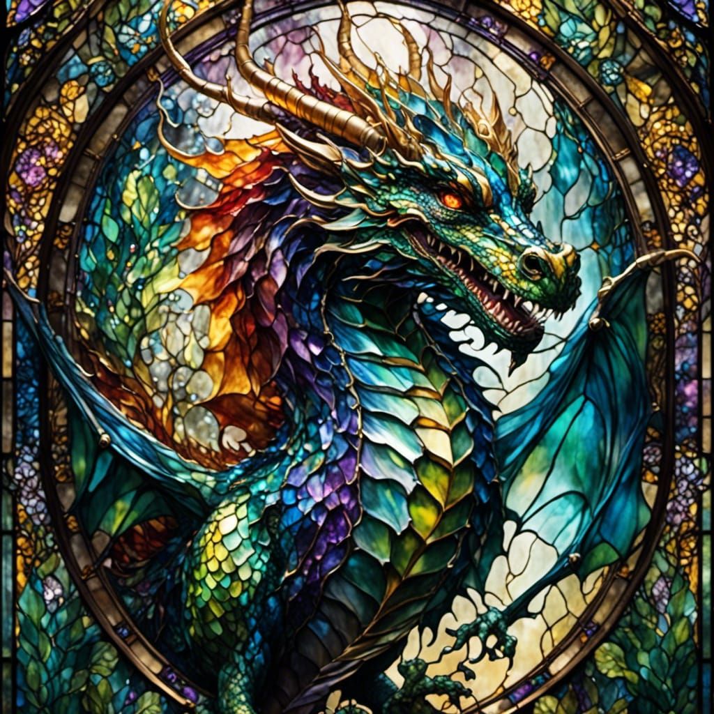 Stained Glass Dragon in Fantasy Art Style