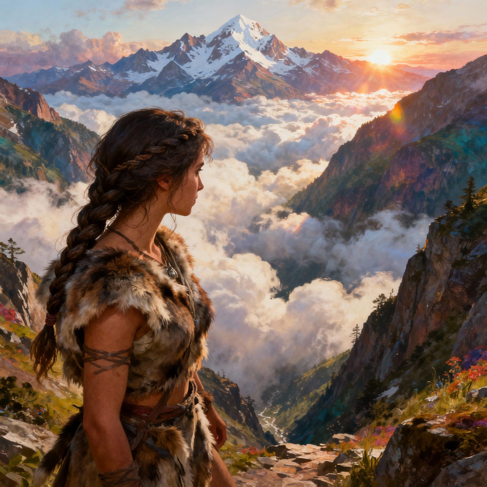 Neolithic Explorer Surveys Cloud Valley in Epic Landscape