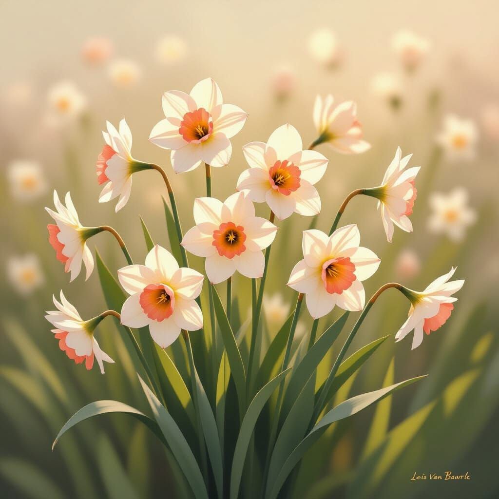 Pastel Narcissus Tulips in Impressionistic Style