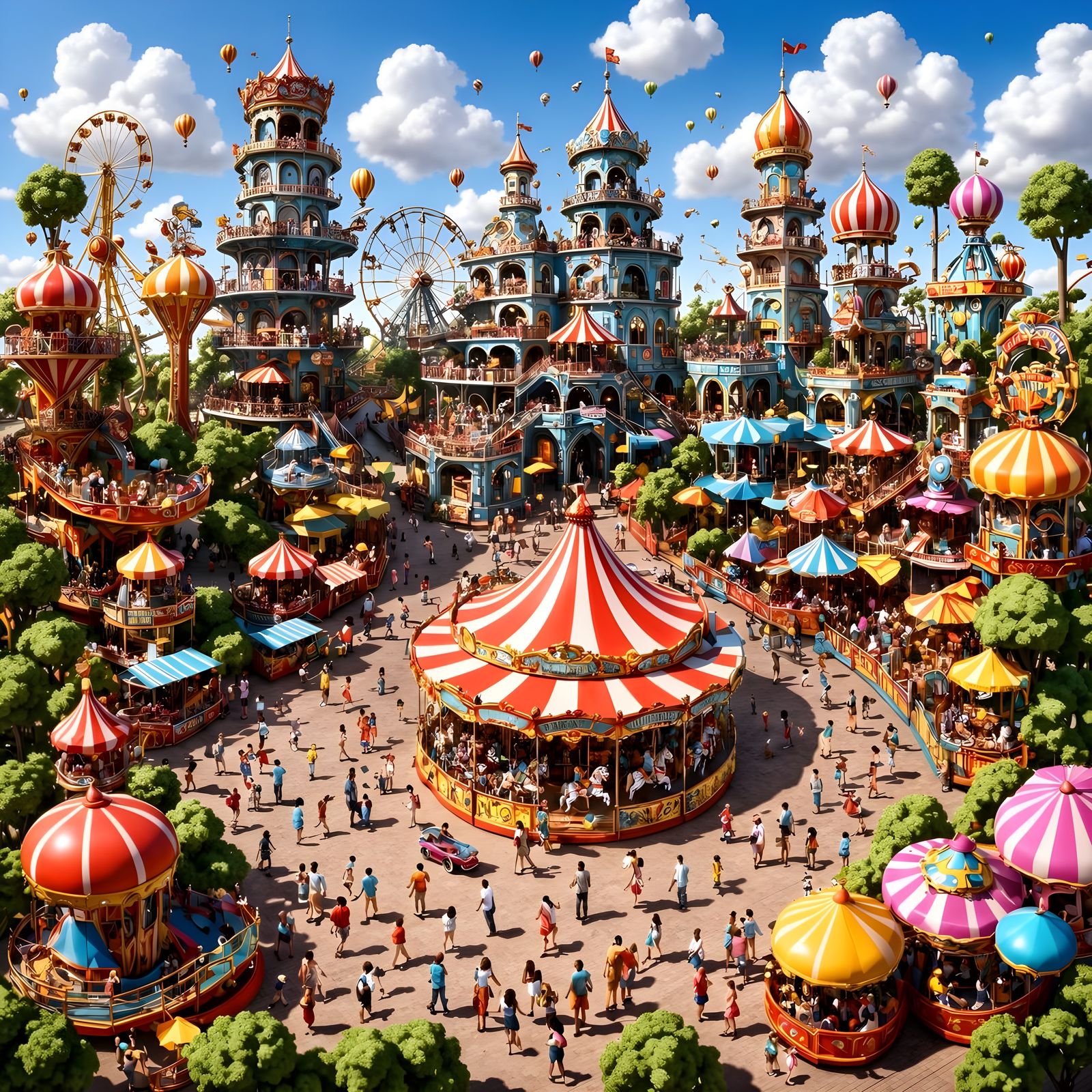Vibrant Isometric Carnival Scene in Detailed 3D