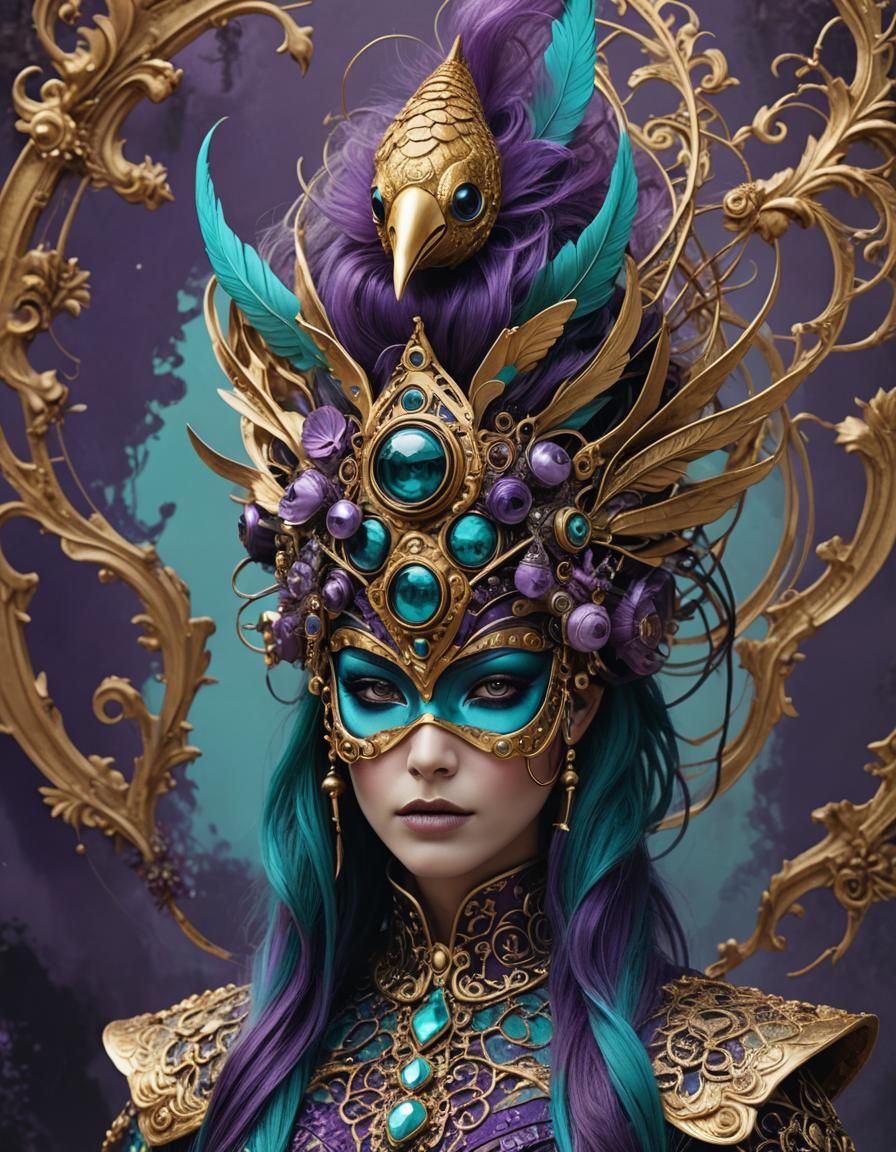 Surreal Bird Masked Figure in Dream City