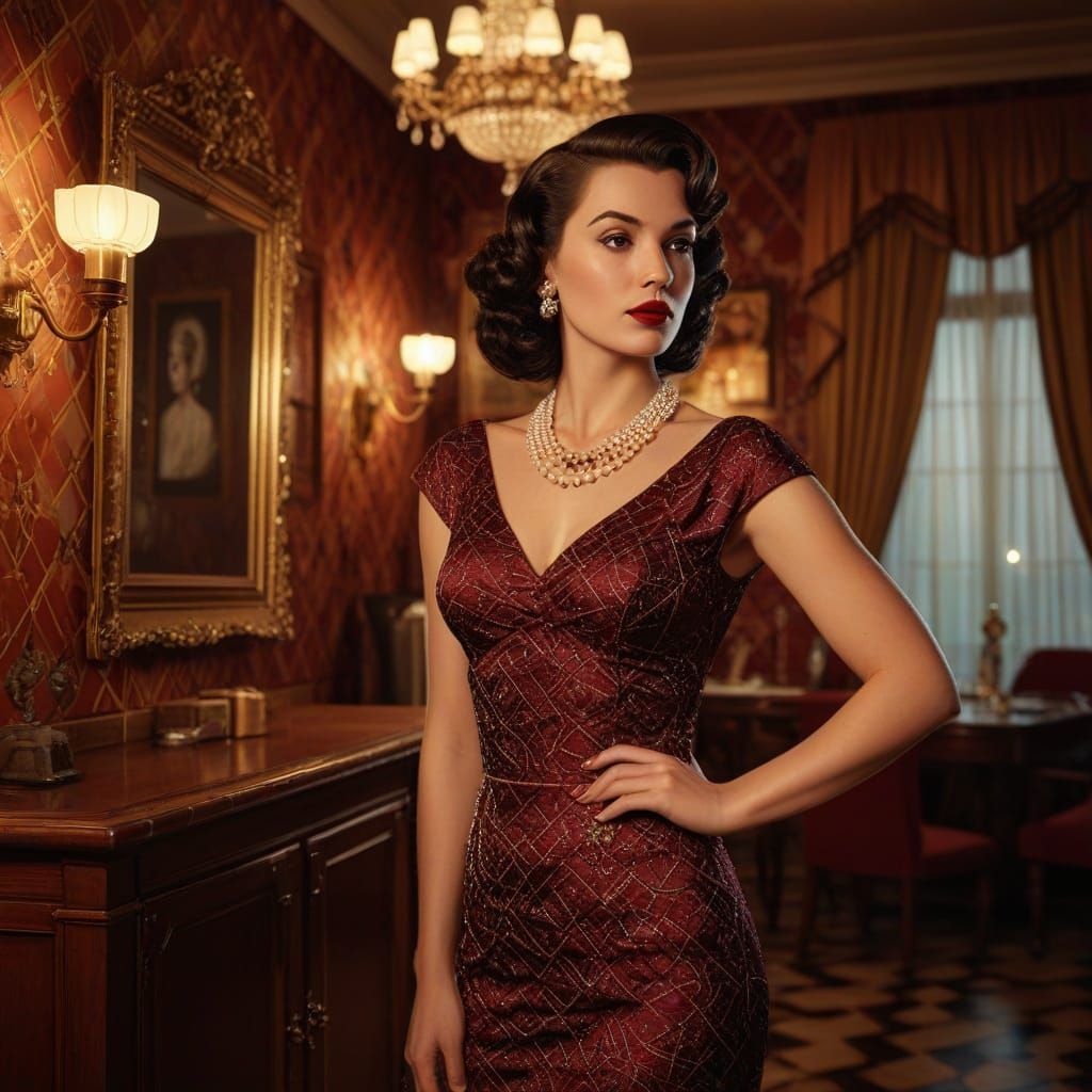 1950s Italian Pin-Up Woman in Digital Art