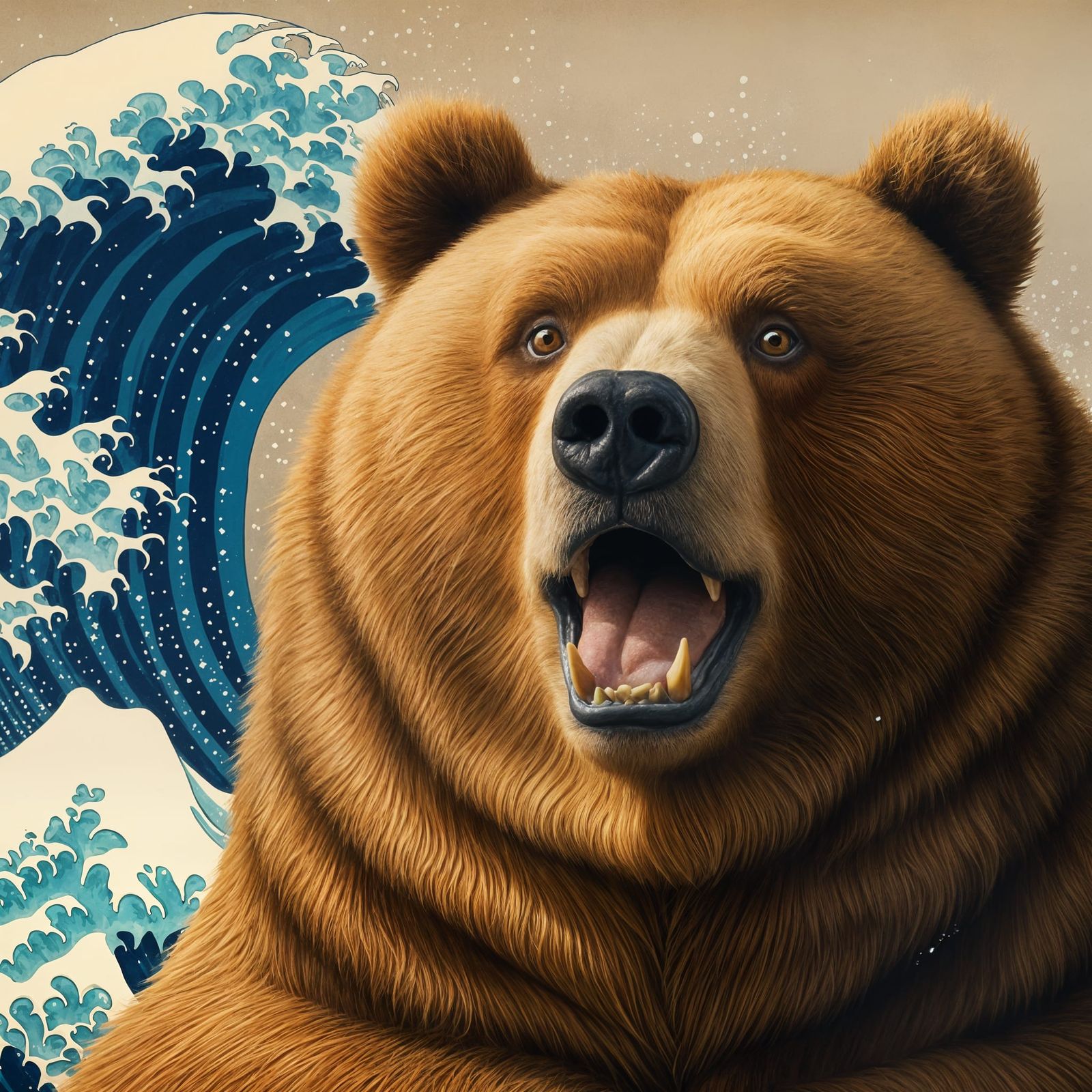 Kodiak Bear Surfer Rides The Great Wave