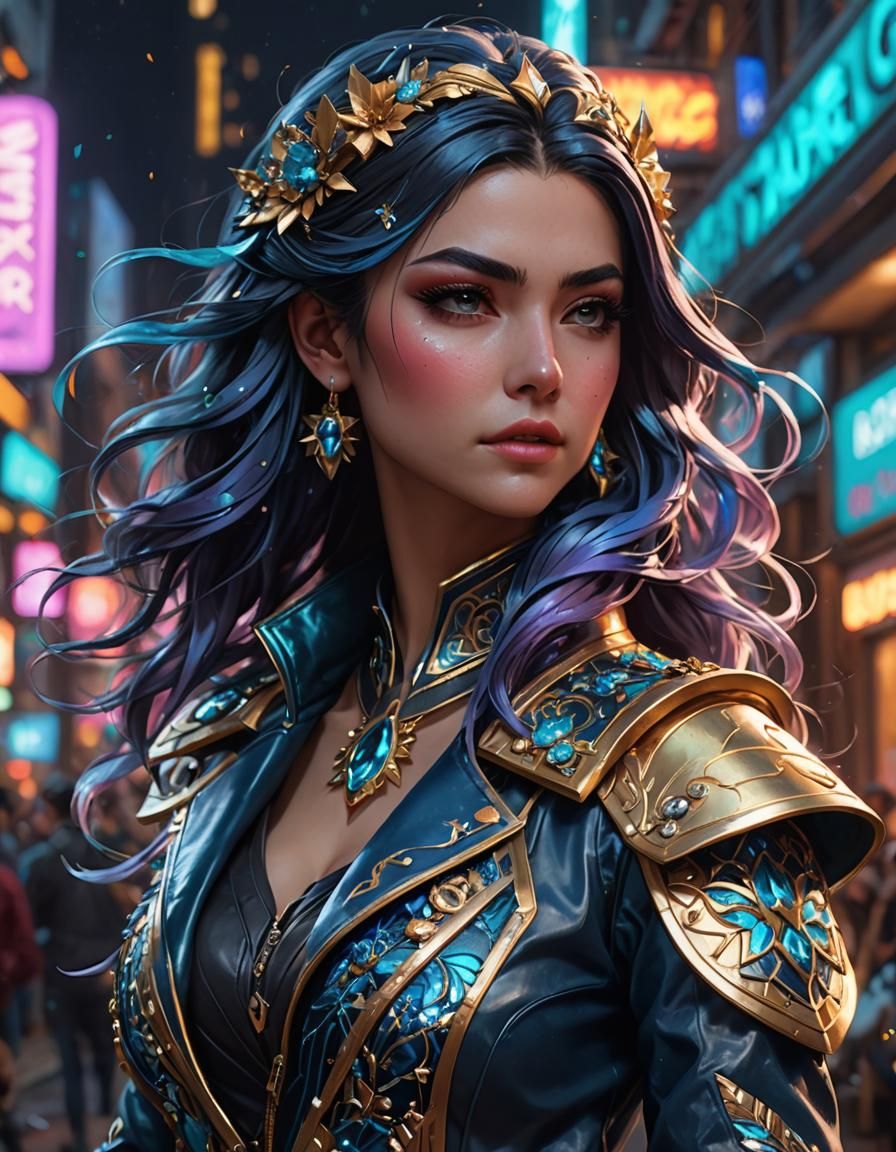 Sonata Dusk in Leather Jacket: Hyperdetailed Maximalist Port...