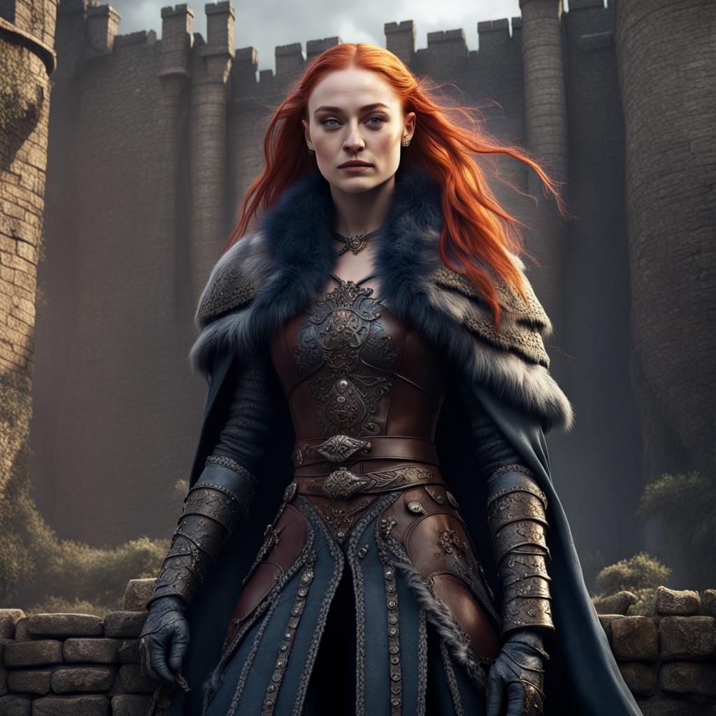 Fantasy Warrior Queen on Castle Wall