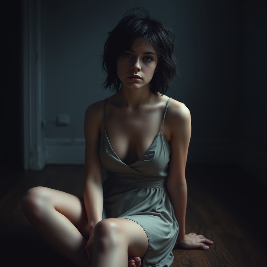 Moody Young Woman Invites Intimacy in Dark Room