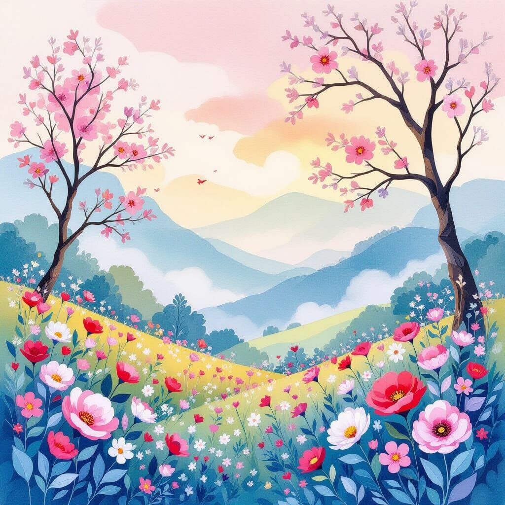 Whimsical Landscape in Watercolour and Mixed Media