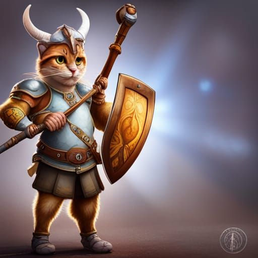 Viking Cat Warrior in Hyperrealistic Style
