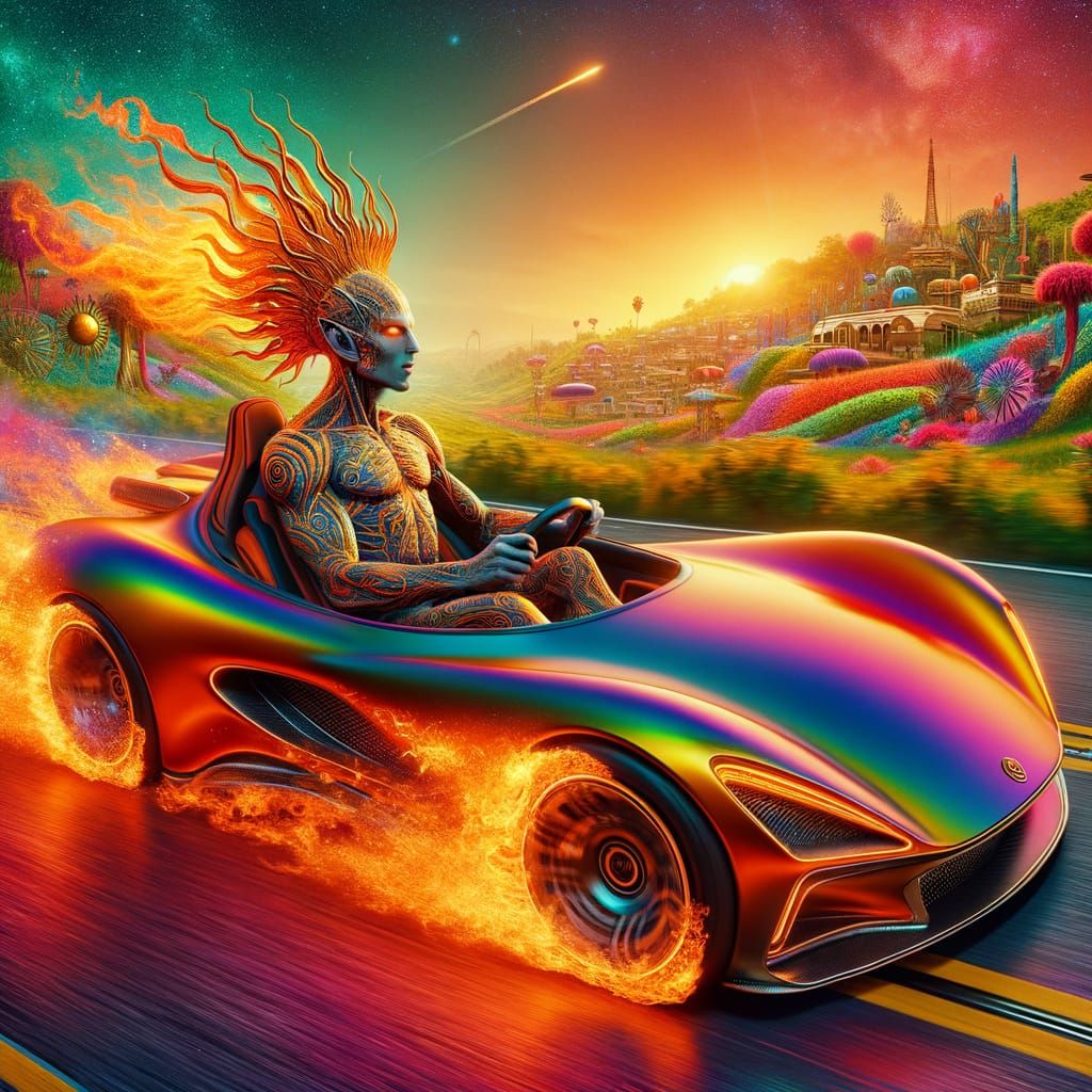 Cinematic Sci-Fi Scene: Alien Tattooed Being and Fiery-Gazed...