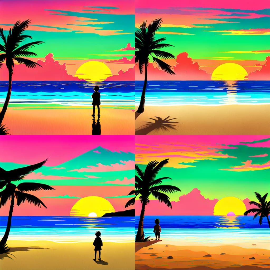 90s Anime Vaporwave Beach Sunset